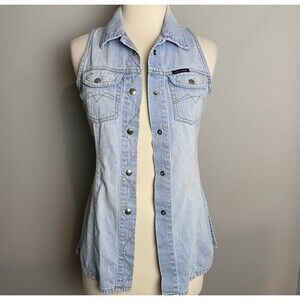 Vintage 90s Daily Jeans Light Wash Denim Vest, Size S